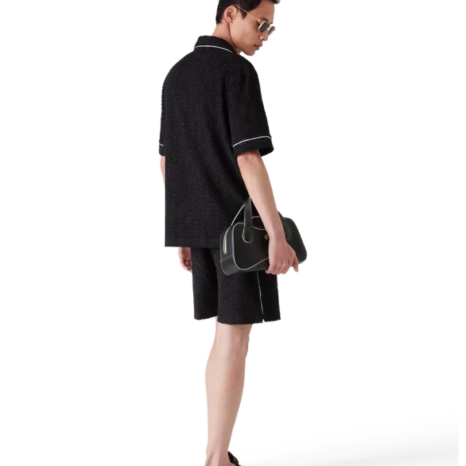 Monogram-Jacquard-Frottee-Hemd mit kurzen Ärmeln Monogram-Jacquard-Frottee-Hemd mit kurzen Ärmeln