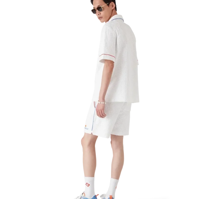 Monogram-Jacquard-Frottee-Hemd mit kurzen Ärmeln Monogram-Jacquard-Frottee-Hemd mit kurzen Ärmeln