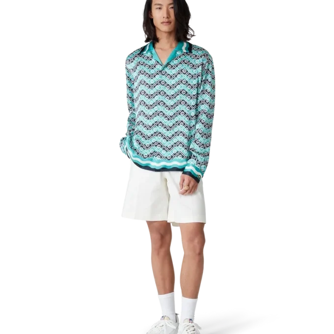 Monogram Wave Langarm-Seidenhemd