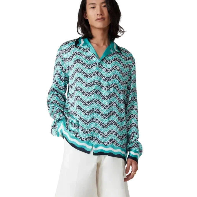 Monogram Wave Langarm-Seidenhemd