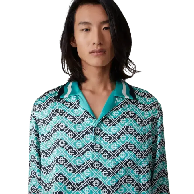 Monogram Wave Langarm-Seidenhemd