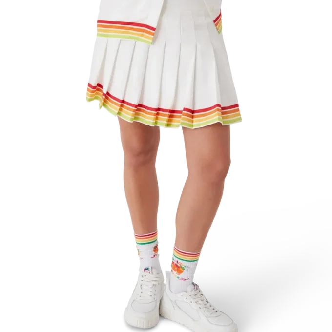 Orangefarbener Plisseerock aus Seidentwill mit Maskottchen