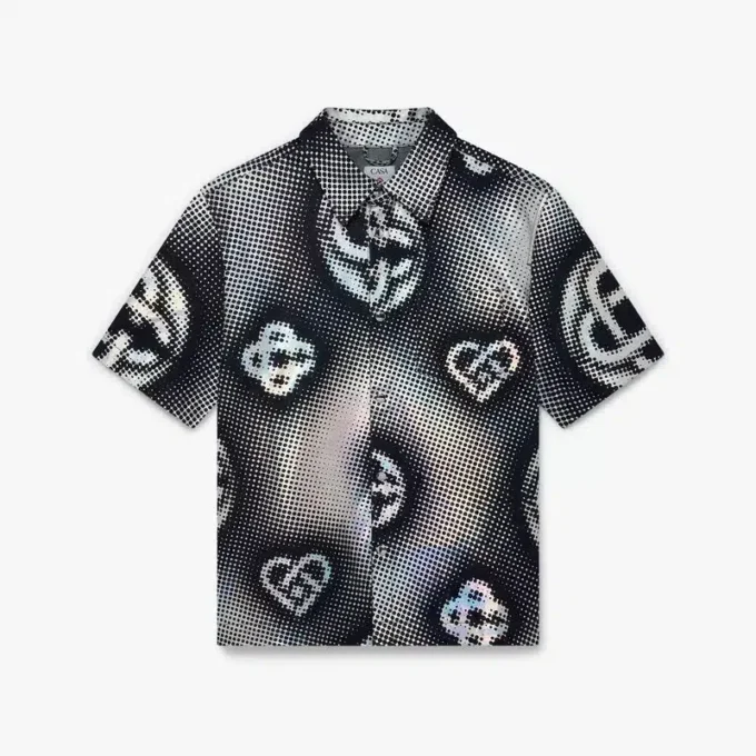 Perlmuttfarbenes Monogramm-Denim-Shirt mit kurzen Shorts