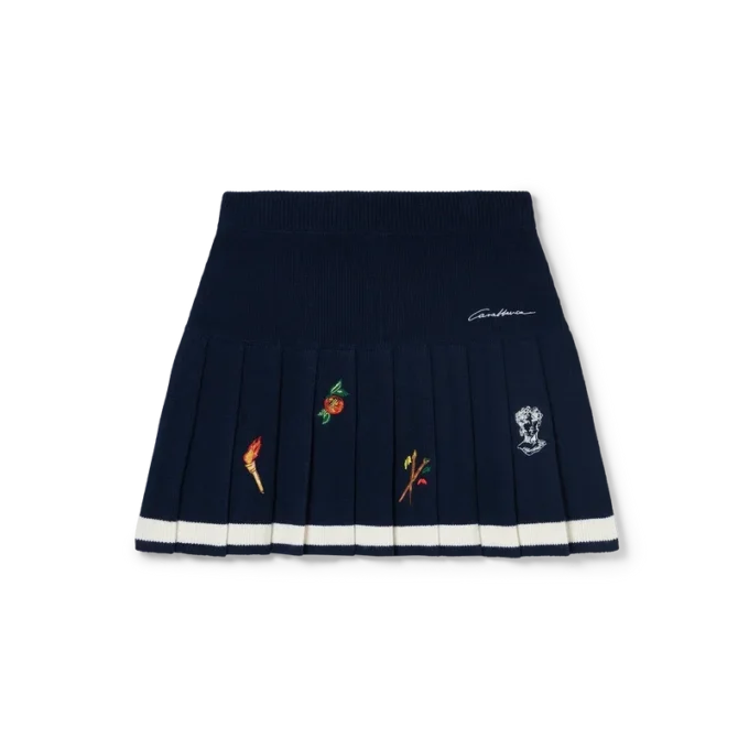 Plisseerock aus Wolle und Kaschmir mit gesticktem Motiv