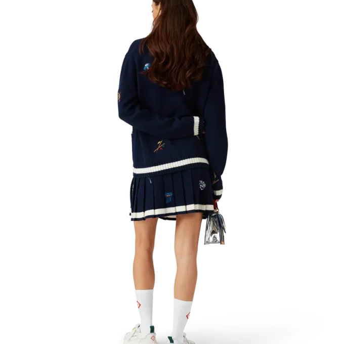 Plisseerock aus Wolle und Kaschmir mit gesticktem Motiv