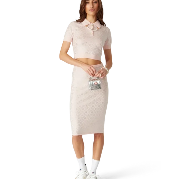 Polohemd aus Strick mit Kristall-Monogramm