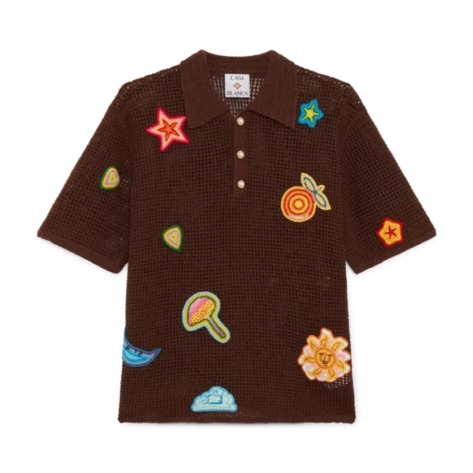 Polohemd mit Häkelmotiv