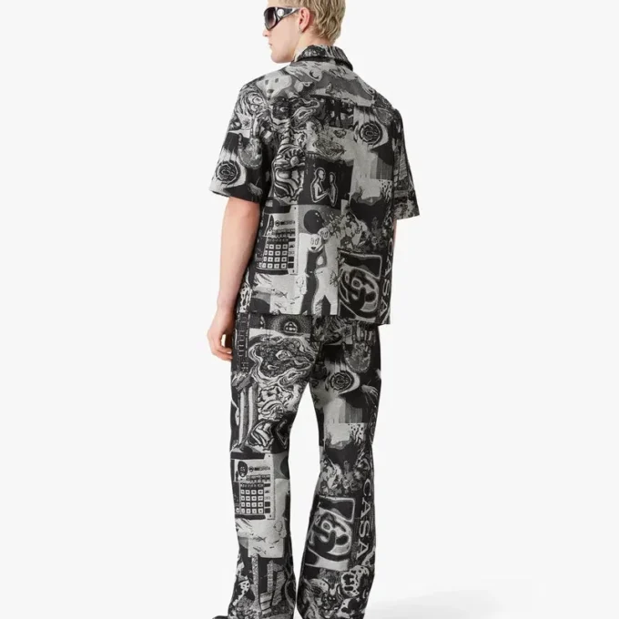 Rave Collage Kurzarm-Shorts-Jeanshemd