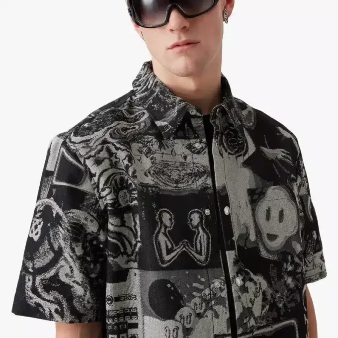 Rave Collage Kurzarm-Shorts-Jeanshemd