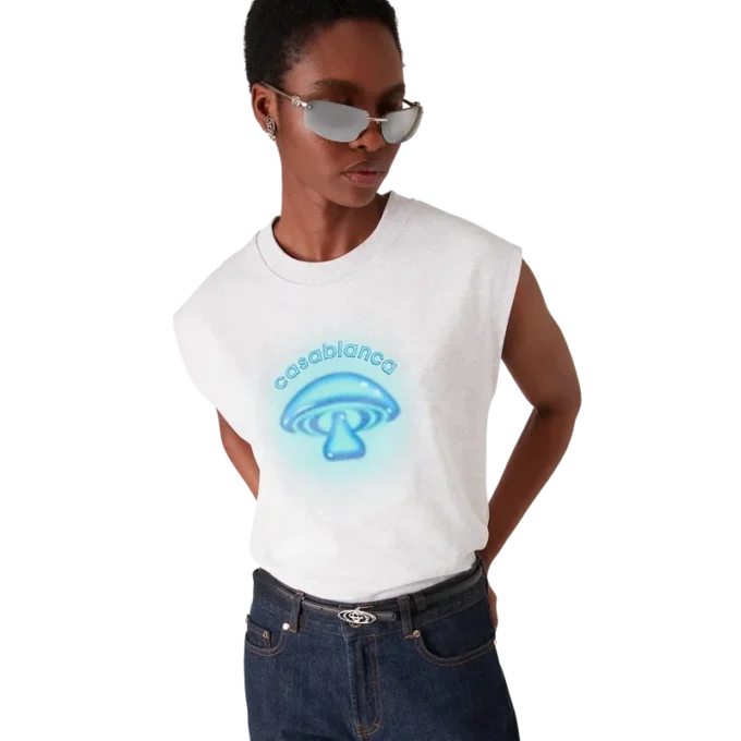 Ärmelloses T-Shirt mit Airbrush-Pilz-Motiv