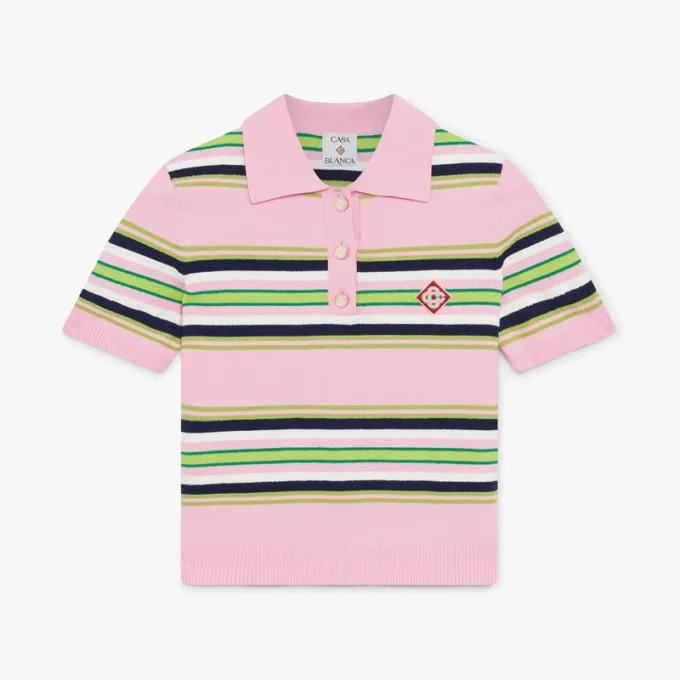 Rosa-grün gestreiftes, tailliertes Poloshirt Rosa-grün gestreiftes, tailliertes Poloshirt