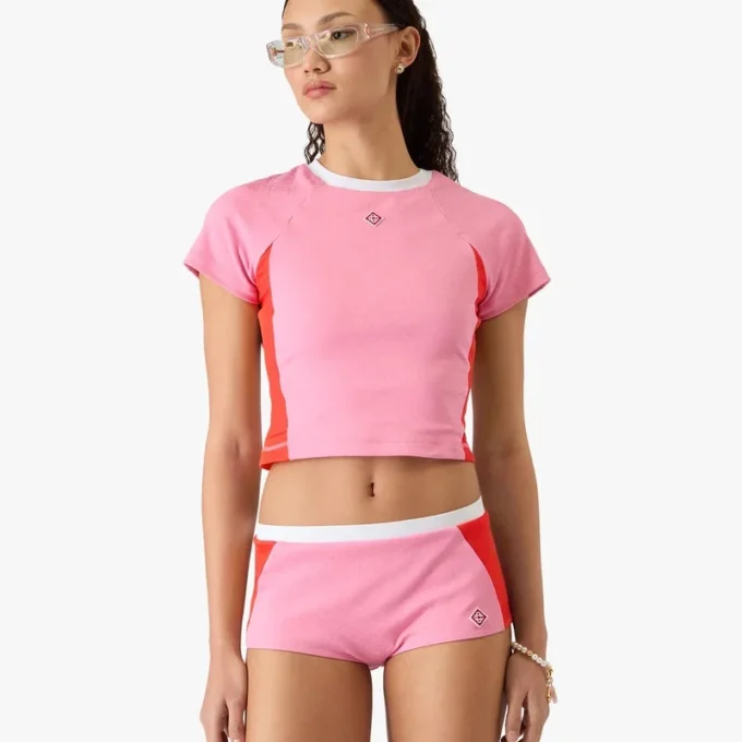 Rosa Monogram-Rash-Top mit kurzen Shorts Rosa Monogram-Rash-Top mit kurzen Shorts