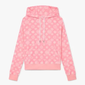 Rosa Velours-Sweatshirt mit Kapuze und Monogramm