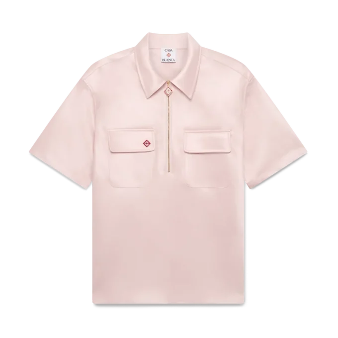 Satin-Shirt mit Viertelreißverschluss und Shorts mit kurzen Ärmeln Satin-Shirt mit Viertelreißverschluss und Shorts mit kurzen Ärmeln