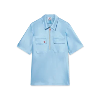 Satin-Shirt mit Viertelreißverschluss und Shorts mit kurzen Ärmeln