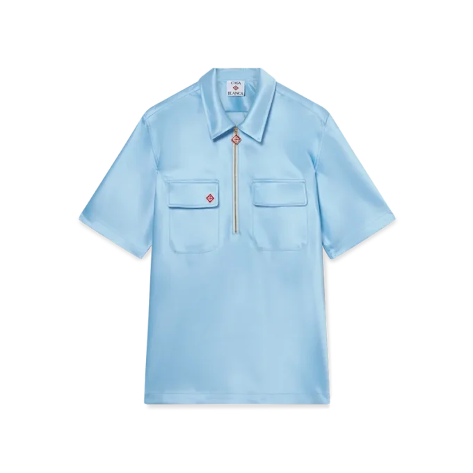 Satin-Shirt mit Viertelreißverschluss und Shorts mit kurzen Ärmeln Satin-Shirt mit Viertelreißverschluss und Shorts mit kurzen Ärmeln