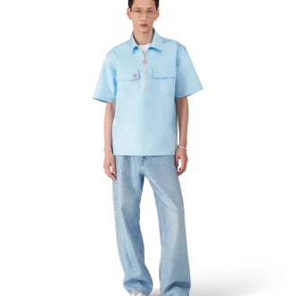 Satin-Shirt mit Viertelreißverschluss und Shorts mit kurzen Ärmeln