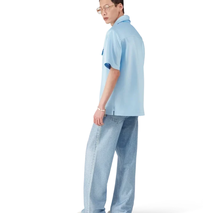 Satin-Shirt mit Viertelreißverschluss und Shorts mit kurzen Ärmeln Satin-Shirt mit Viertelreißverschluss und Shorts mit kurzen Ärmeln