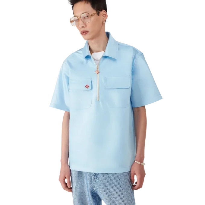 Satin-Shirt mit Viertelreißverschluss und Shorts mit kurzen Ärmeln Satin-Shirt mit Viertelreißverschluss und Shorts mit kurzen Ärmeln