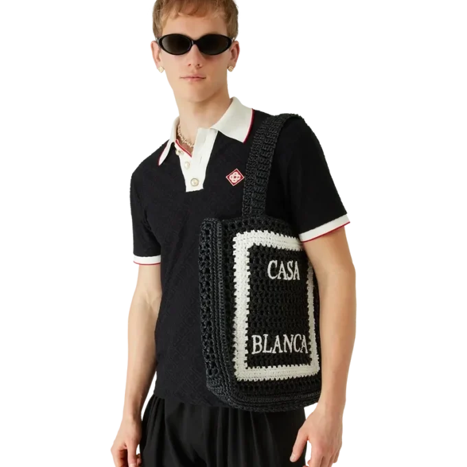 Schwarze Raffia-Tasche