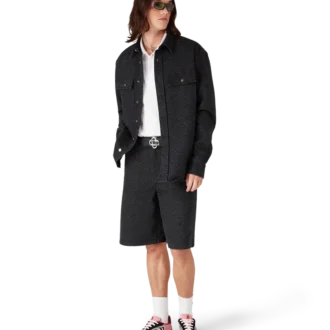 Schwarzes, lasergeschnittenes Langarm-Jeans-Hemd