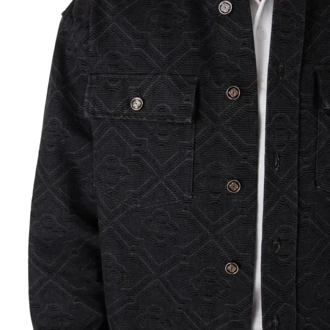 Schwarzes, lasergeschnittenes Langarm-Jeans-Hemd