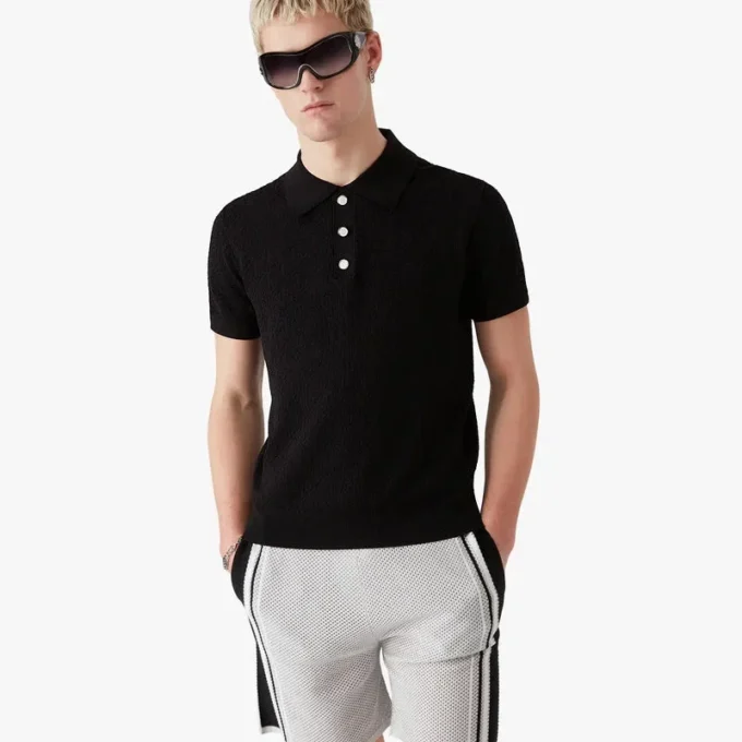 Schwarzes Pointelle-Monogramm-Poloshirt mit Shorts