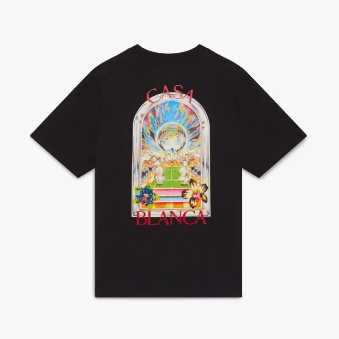 Schwarzes Tennis-Landschafts-T-Shirt mit Shorts und kurzen Ärmeln