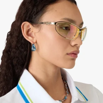 Silber- und blaue Wassertropfen-Ohrringe aus Messing