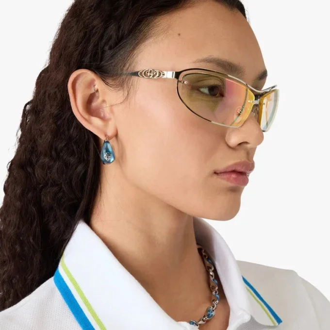 Silber- und blaue Wassertropfen-Ohrringe aus Messing