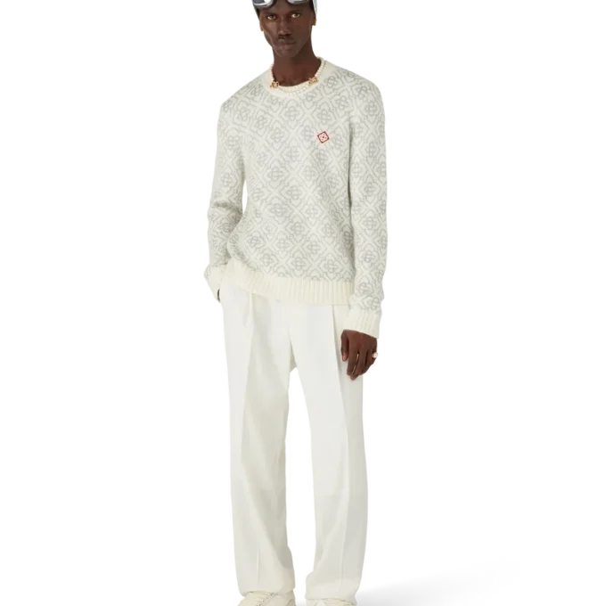 Silbernes Monogramm aus Mohair-Mischung mit Rundhalsausschnitt