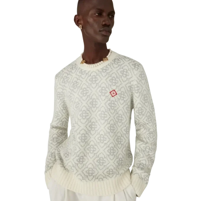 Silbernes Monogramm aus Mohair-Mischung mit Rundhalsausschnitt