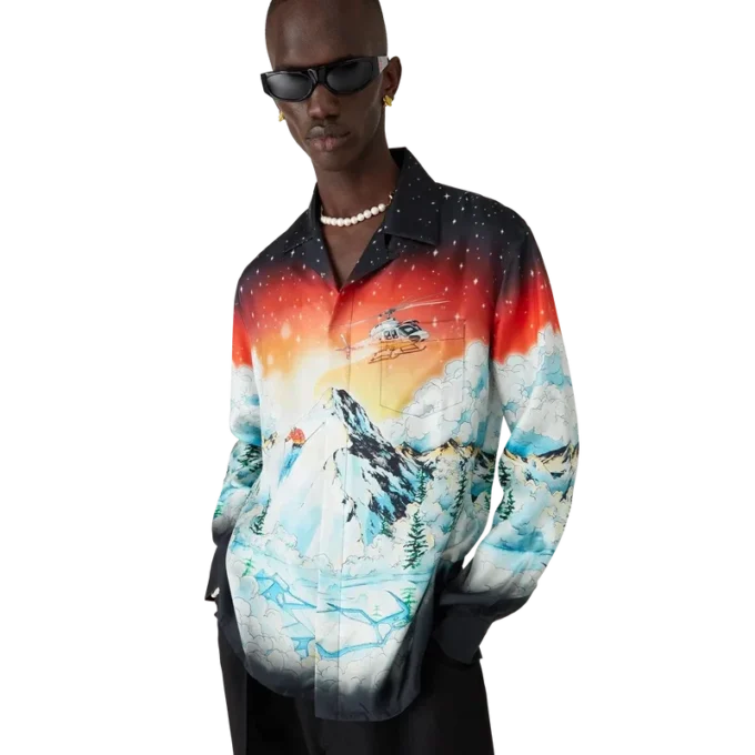 Ski Lake Langarmhemd aus Seidentwill Ski Lake Langarmhemd aus Seidentwill