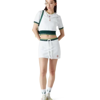 Strukturiertes, verkürztes Tennis-Kapuzenshirt aus Velours