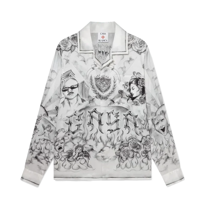 Tattoo-Seidenhemd mit langen Ärmeln Tattoo-Seidenhemd mit langen Ärmeln