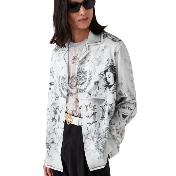 Tattoo-Seidenhemd mit langen Ärmeln Tattoo-Seidenhemd mit langen Ärmeln