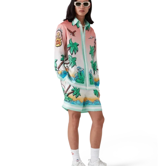 Tennis Club Langarm-Seidenhemd