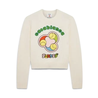 Tennisball-Merino-Strickpullover mit Rundhalsausschnitt