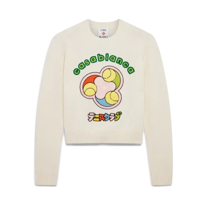 Tennisball-Merino-Strickpullover mit Rundhalsausschnitt Tennisball-Merino-Strickpullover mit Rundhalsausschnitt