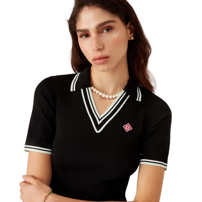 Viskose-Poloshirt mit V-Ausschnitt