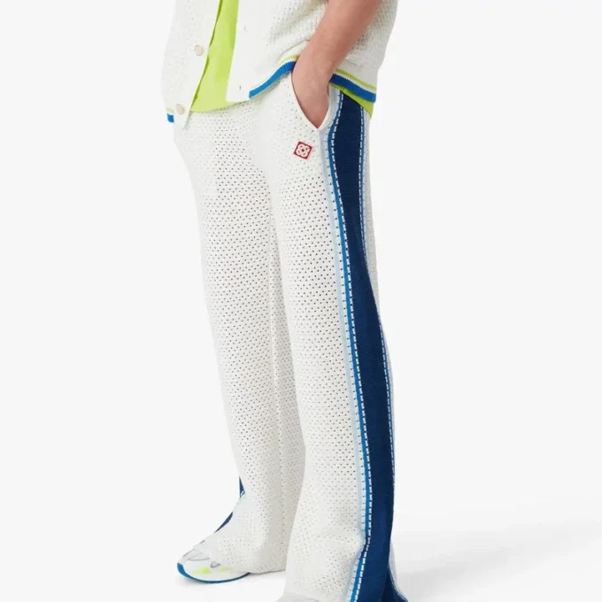 Weiß-blau gestreifte Mesh-Jogginghose