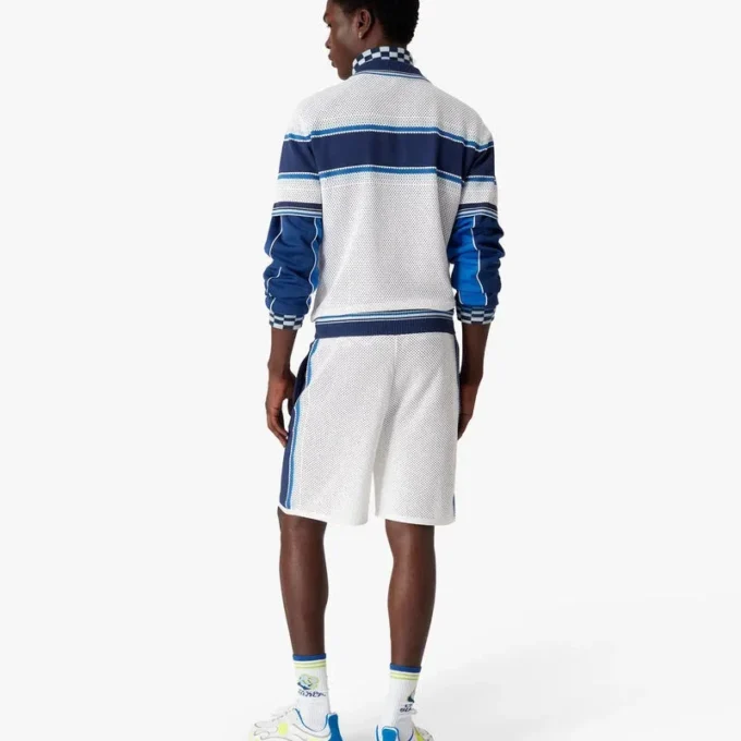 Weiß-blau gestreifte Mesh-Shorts