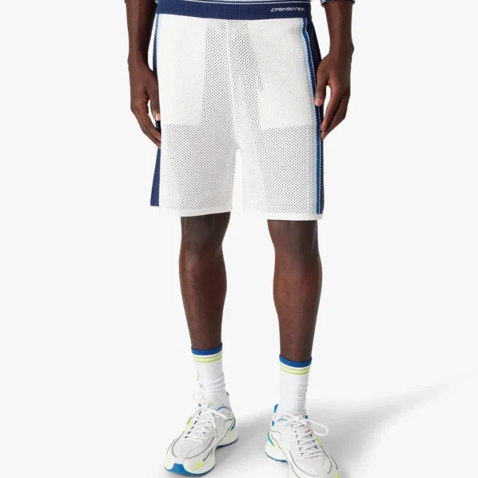 Weiß-blau gestreifte Mesh-Shorts