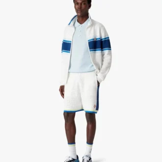 Weiß-blau gestreifte Mesh-Trainingsjacke