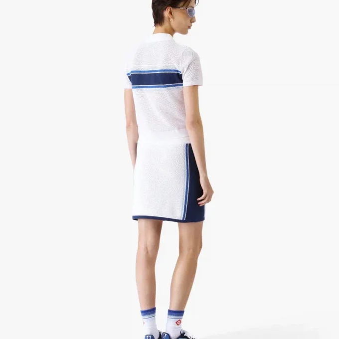 Weiß-blau gestreiftes Mesh-Oberteil