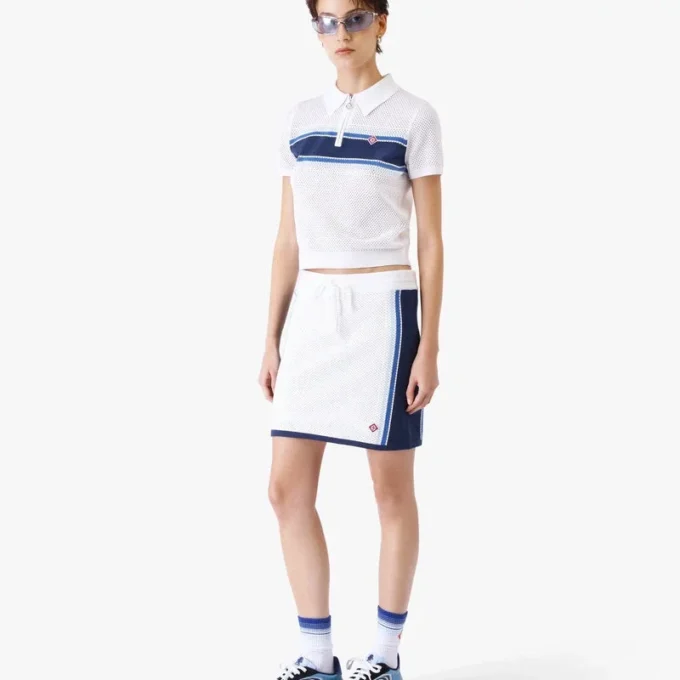 Weiß-blau gestreiftes Mesh-Oberteil