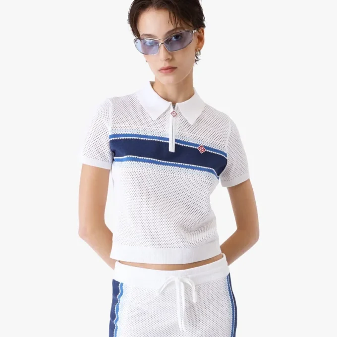 Weiß-blau gestreiftes Mesh-Oberteil