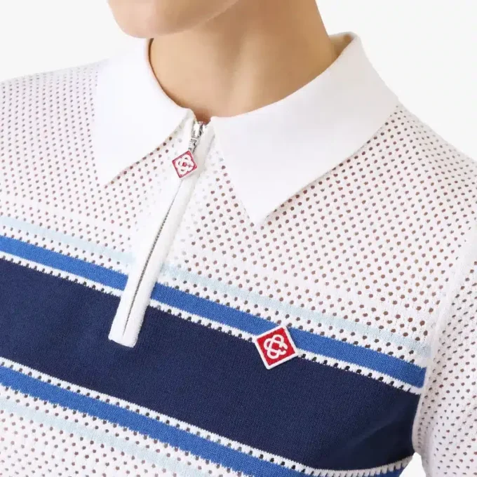 Weiß-blau gestreiftes Mesh-Oberteil