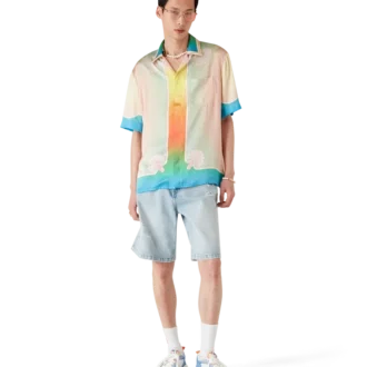 Weiß-blauer Court-Sneaker für Herren