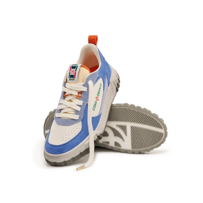 Weiß-blauer Court-Sneaker für Damen